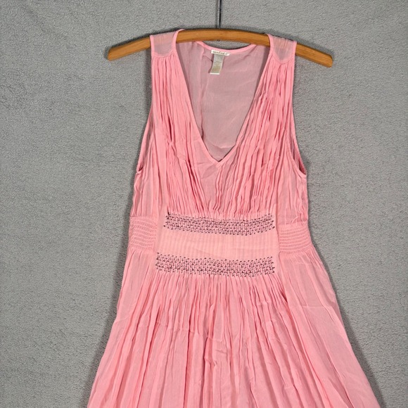 Sundance Maxi Dress Size L Pink Sheer Smocked Empire Waist Overlay Flowy Boho - Picture 4 of 14